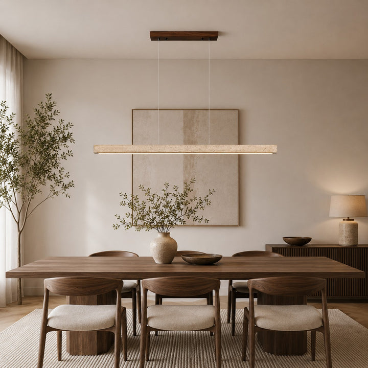Modern Pendant Lamp with Adjustable LED Lighting and Travertine Shade for Kitchen Island
