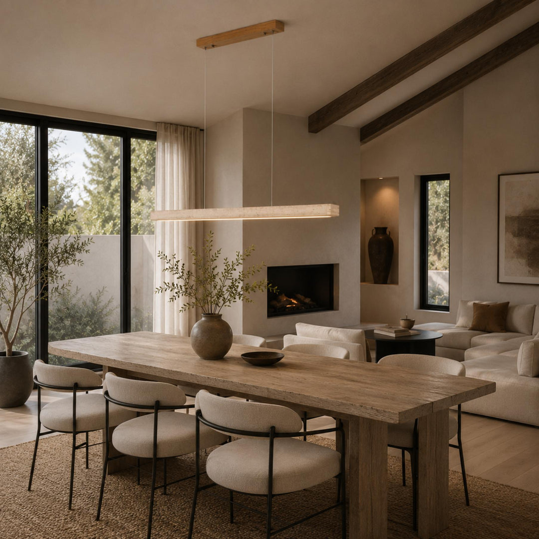 Modern Pendant Lamp with Adjustable LED Lighting and Travertine Shade for Kitchen Island