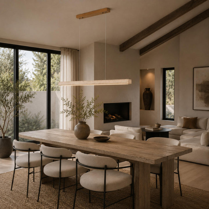 Modern Pendant Lamp with Adjustable LED Lighting and Travertine Shade for Kitchen Island