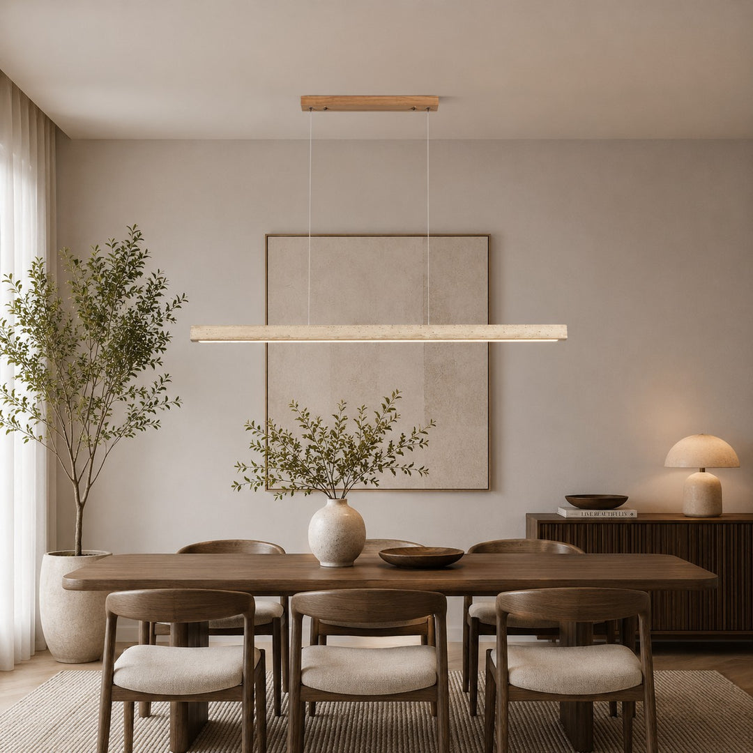 Modern Pendant Lamp with Adjustable LED Lighting and Travertine Shade for Kitchen Island