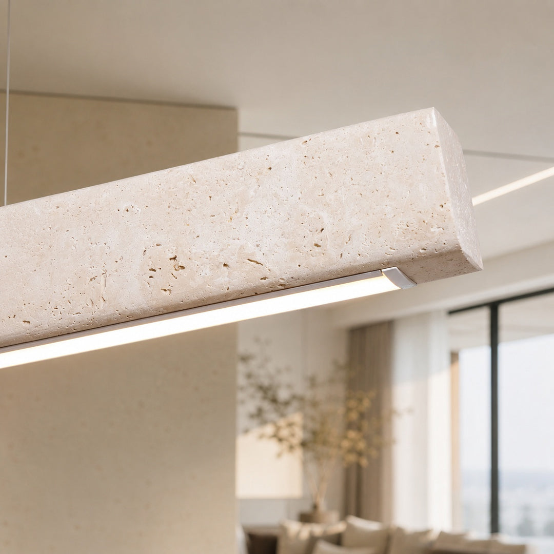 Modern Pendant Lamp with Adjustable LED Lighting and Travertine Shade for Kitchen Island