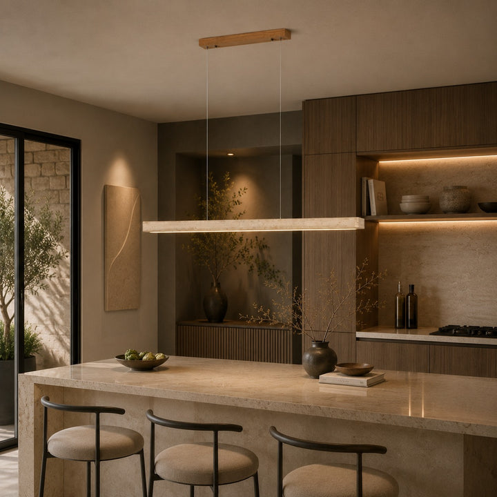 Modern Pendant Lamp with Adjustable LED Lighting and Travertine Shade for Kitchen Island