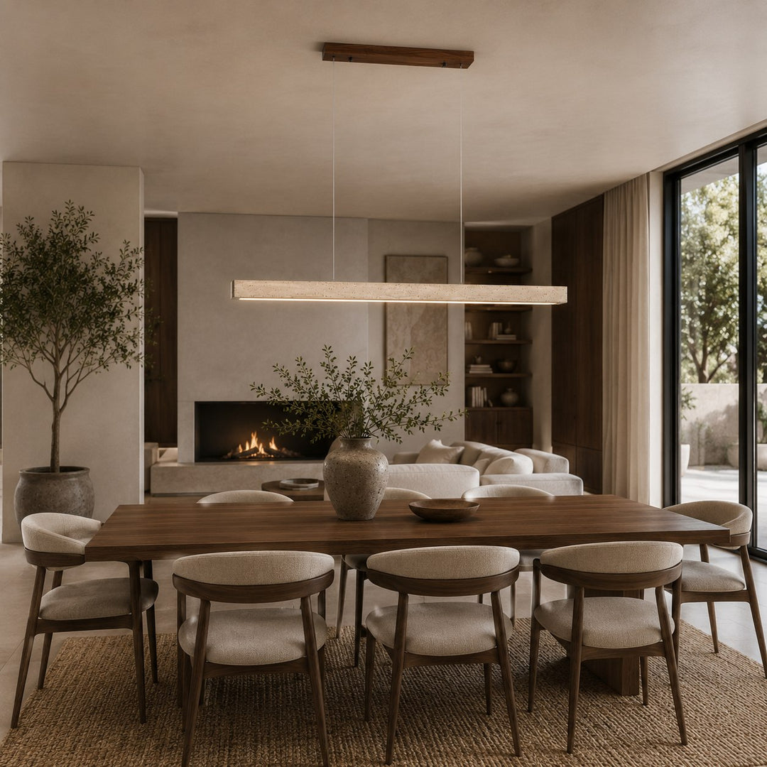 Modern Pendant Lamp with Adjustable LED Lighting and Travertine Shade for Kitchen Island