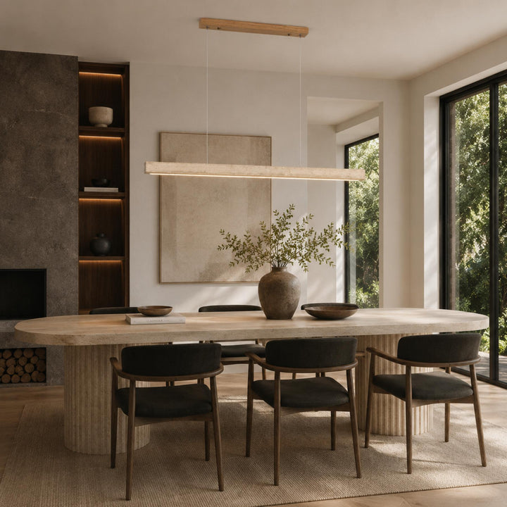 Modern Pendant Lamp with Adjustable LED Lighting and Travertine Shade for Kitchen Island