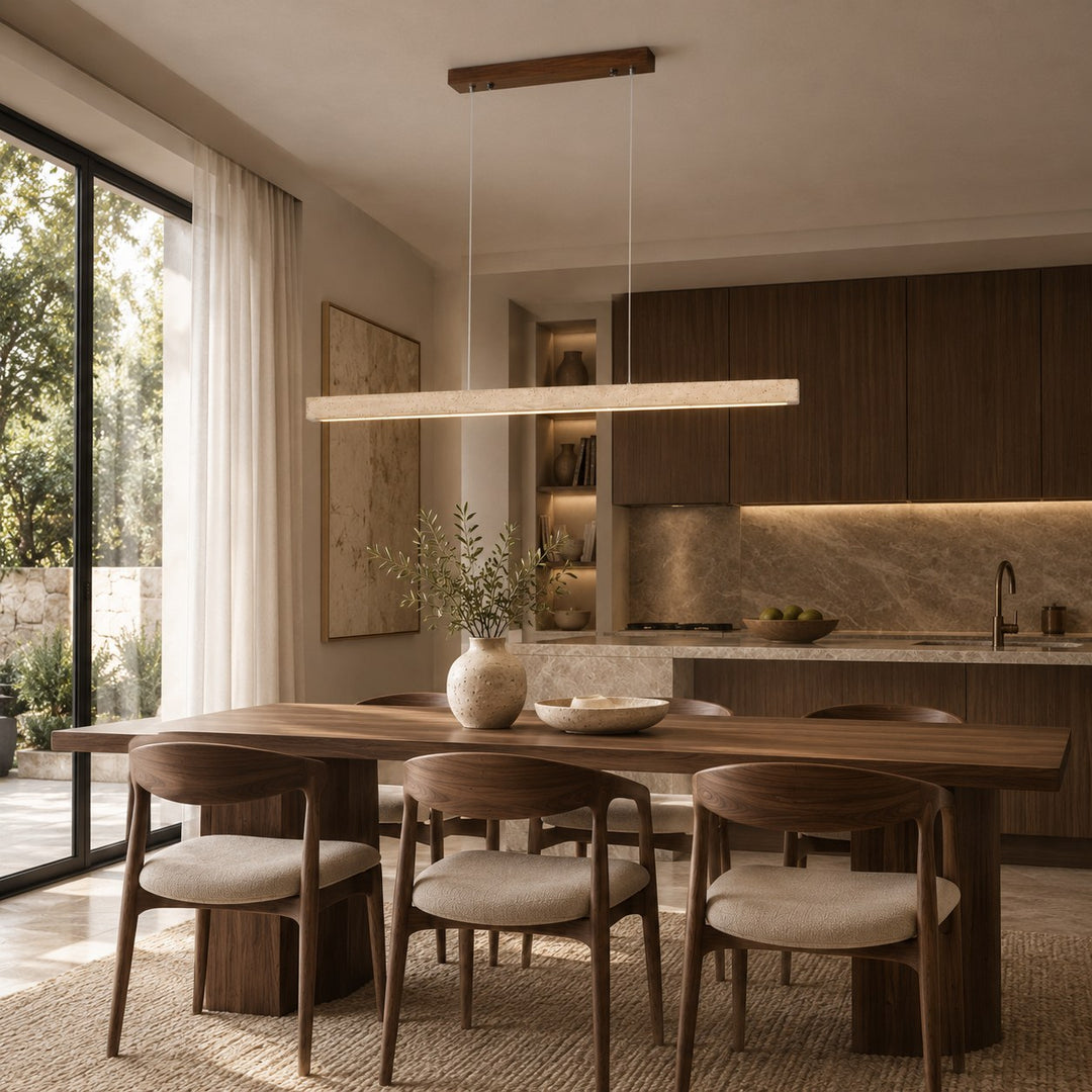 Modern Pendant Lamp with Adjustable LED Lighting and Travertine Shade for Kitchen Island