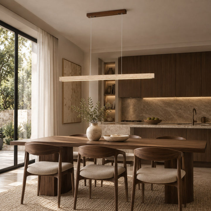 Modern Pendant Lamp with Adjustable LED Lighting and Travertine Shade for Kitchen Island