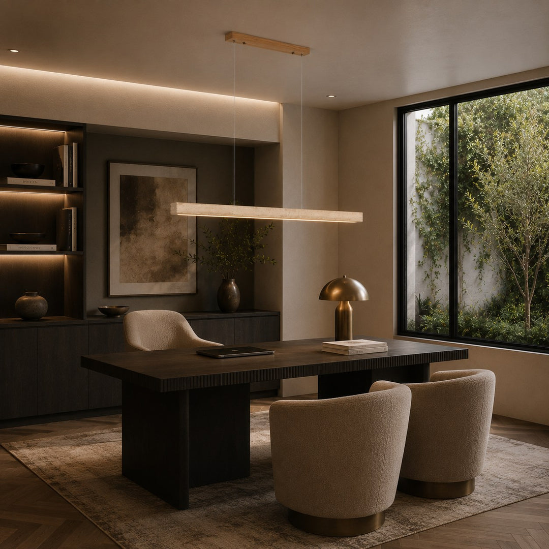 Modern Pendant Lamp with Adjustable LED Lighting and Travertine Shade for Kitchen Island