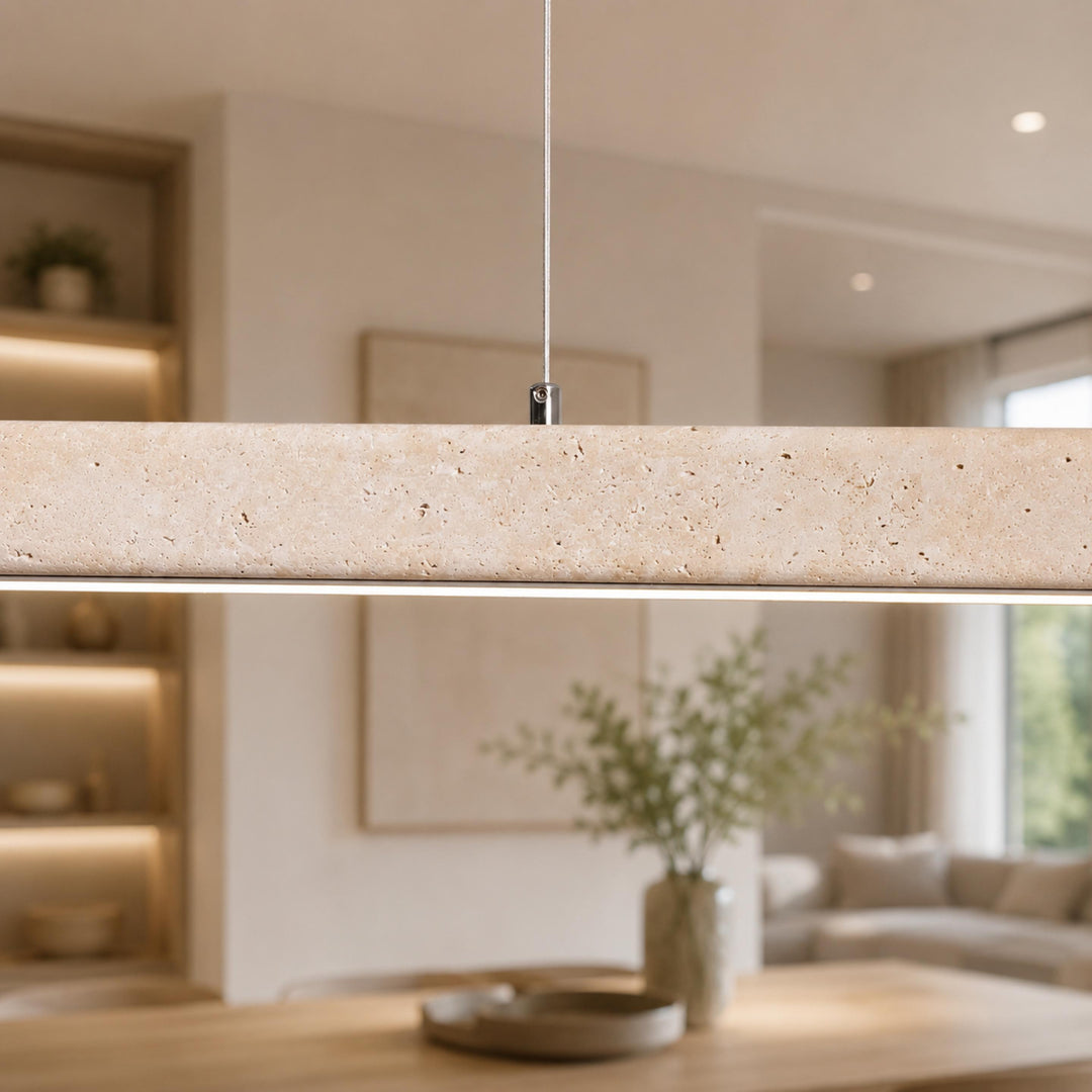 Modern Pendant Lamp with Adjustable LED Lighting and Travertine Shade for Kitchen Island