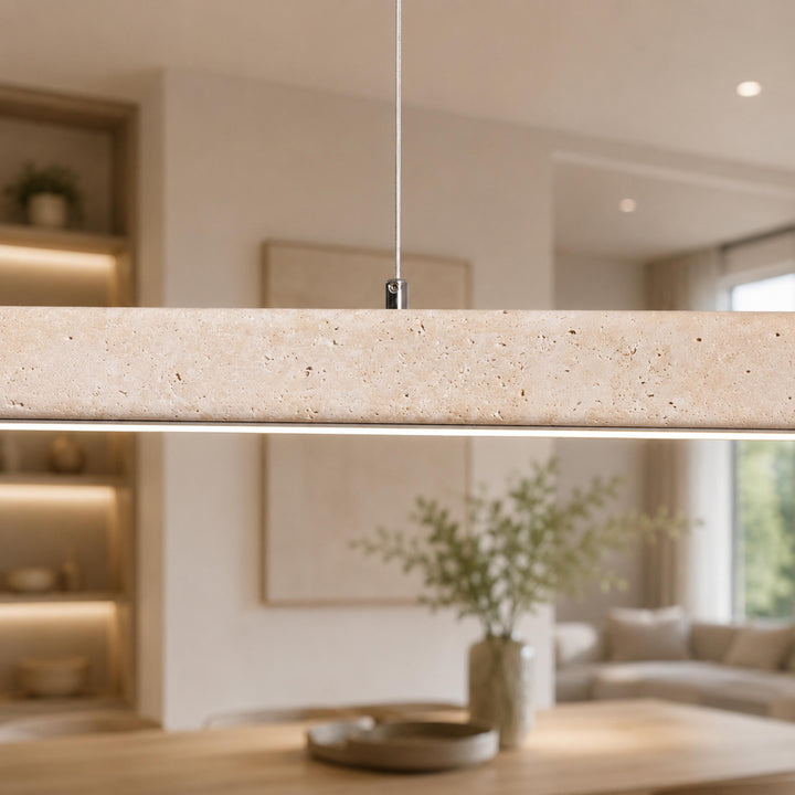Modern Pendant Lamp with Adjustable LED Lighting and Travertine Shade for Kitchen Island
