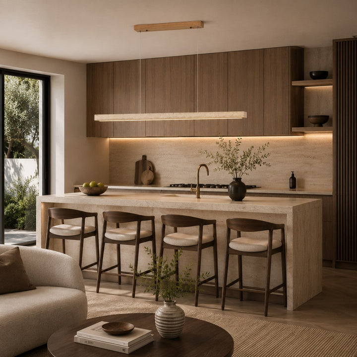 Modern Pendant Lamp with Adjustable LED Lighting and Travertine Shade for Kitchen Island