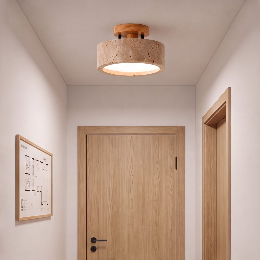 Modern Round Flush Mount Ceiling Light Fixture Yellow Travertine LED Dimmable 20cm