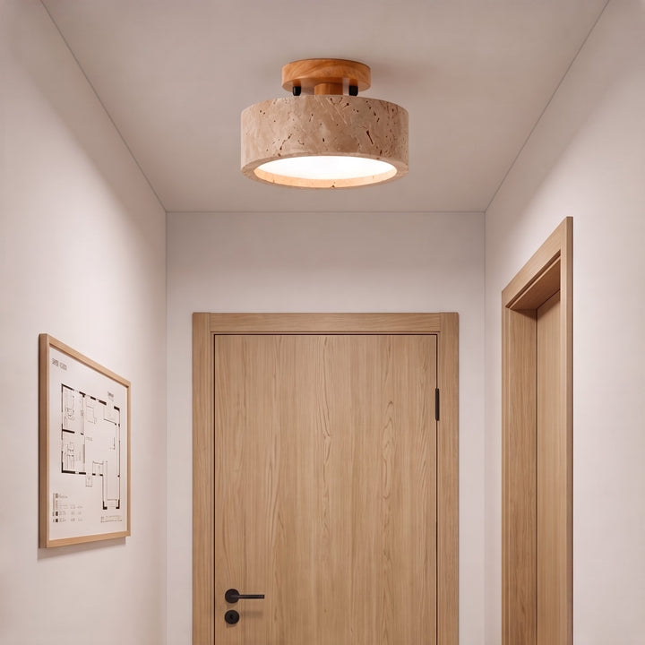 Modern Round Flush Mount Ceiling Light Fixture Yellow Travertine LED Dimmable 20cm