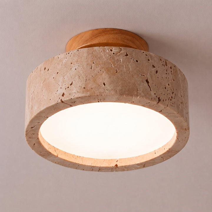 Modern Round Flush Mount Ceiling Light Fixture Yellow Travertine LED Dimmable 20cm