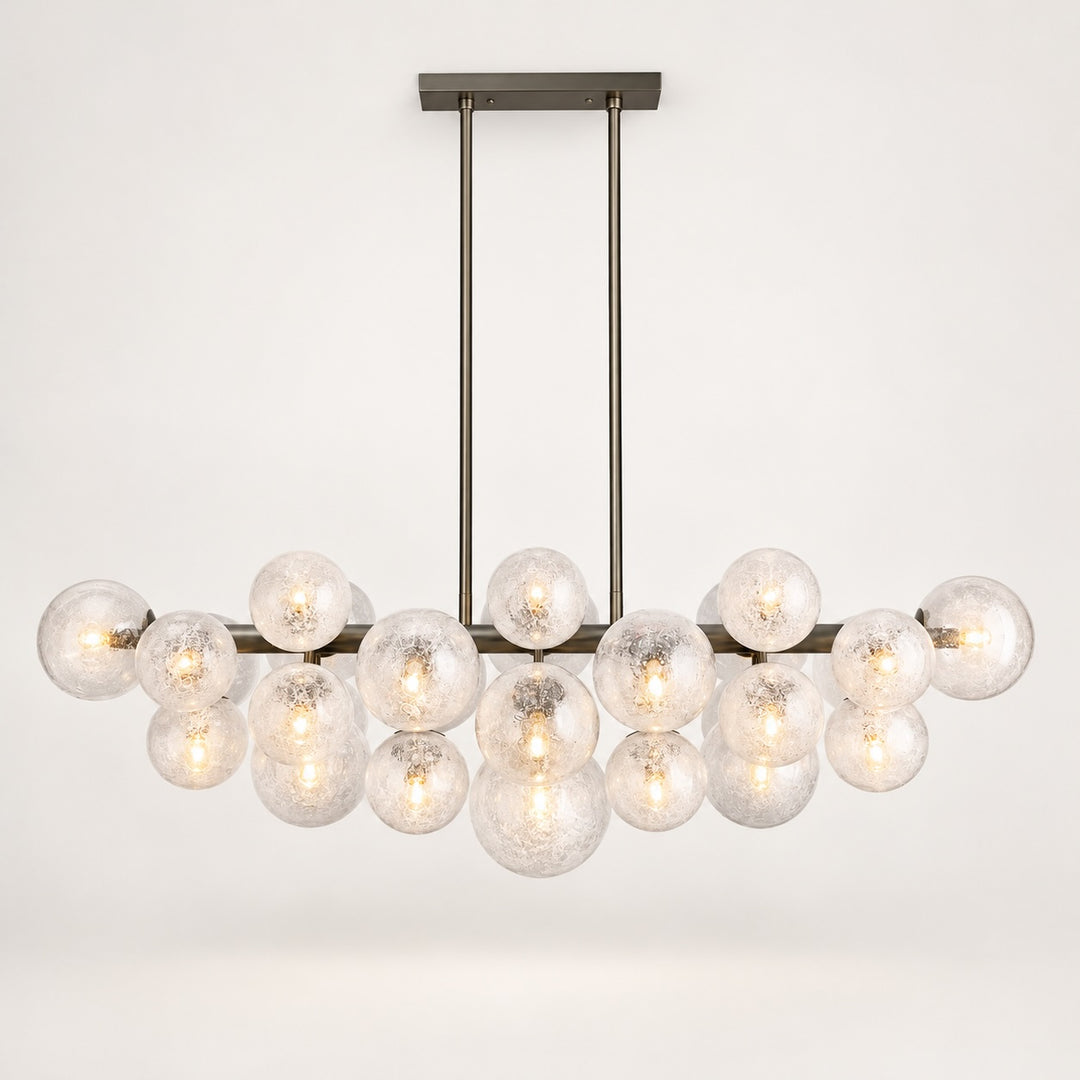 Modern Industrial Chandelier Light Adjustable Hanging Burnished Brass Steel with Hand-Blown Glass Globes