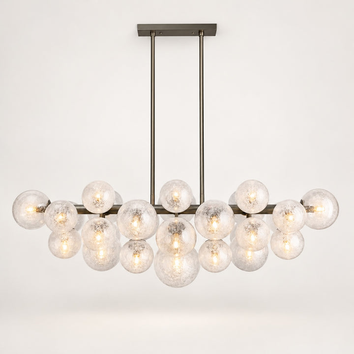 Modern Industrial Chandelier Light Adjustable Hanging Burnished Brass Steel with Hand-Blown Glass Globes