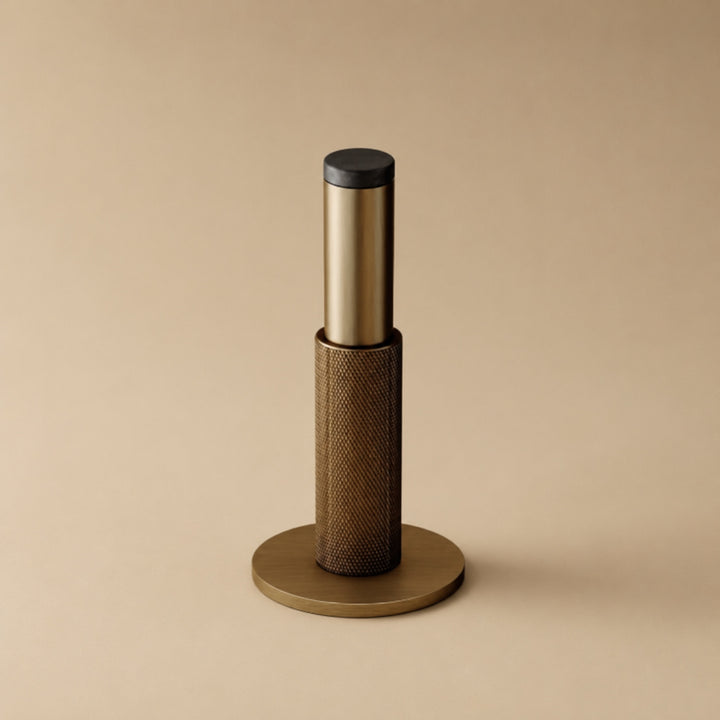 Modern Solid Brass Door Stop Wall Mounted Floor Mounted Knurled Design with Rubber-Capped Tip