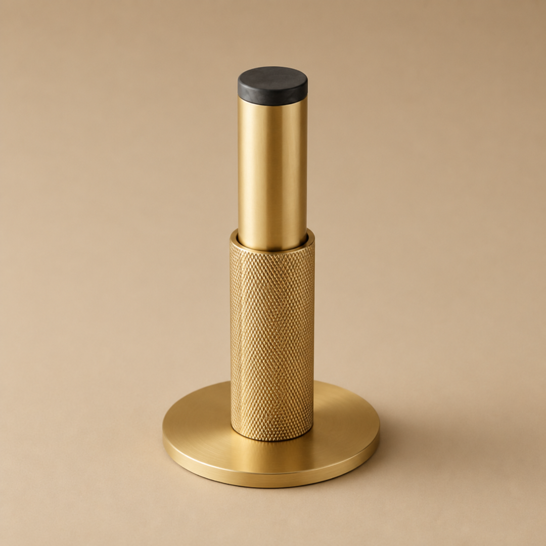 Modern Solid Brass Door Stop Wall Mounted Floor Mounted Knurled Design with Rubber-Capped Tip