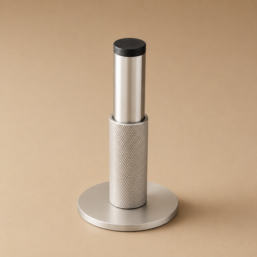 Modern Solid Brass Door Stop Wall Mounted Floor Mounted Knurled Design with Rubber-Capped Tip