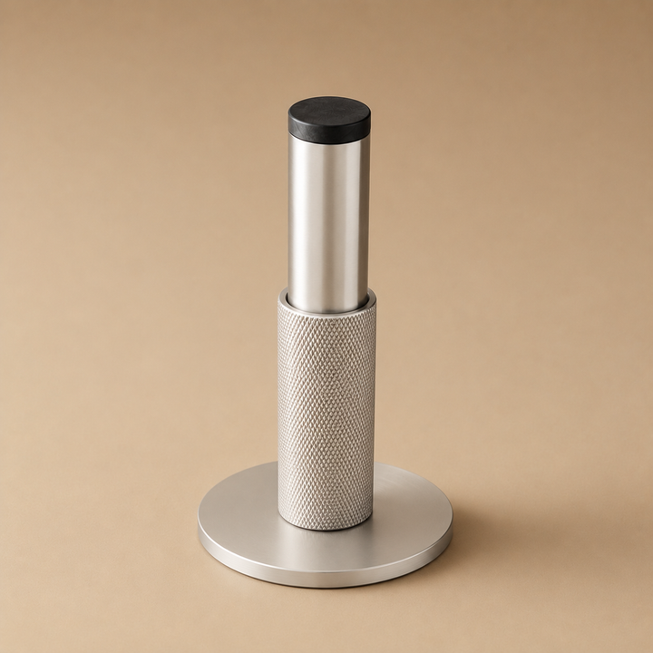 Modern Solid Brass Door Stop Wall Mounted Floor Mounted Knurled Design with Rubber-Capped Tip
