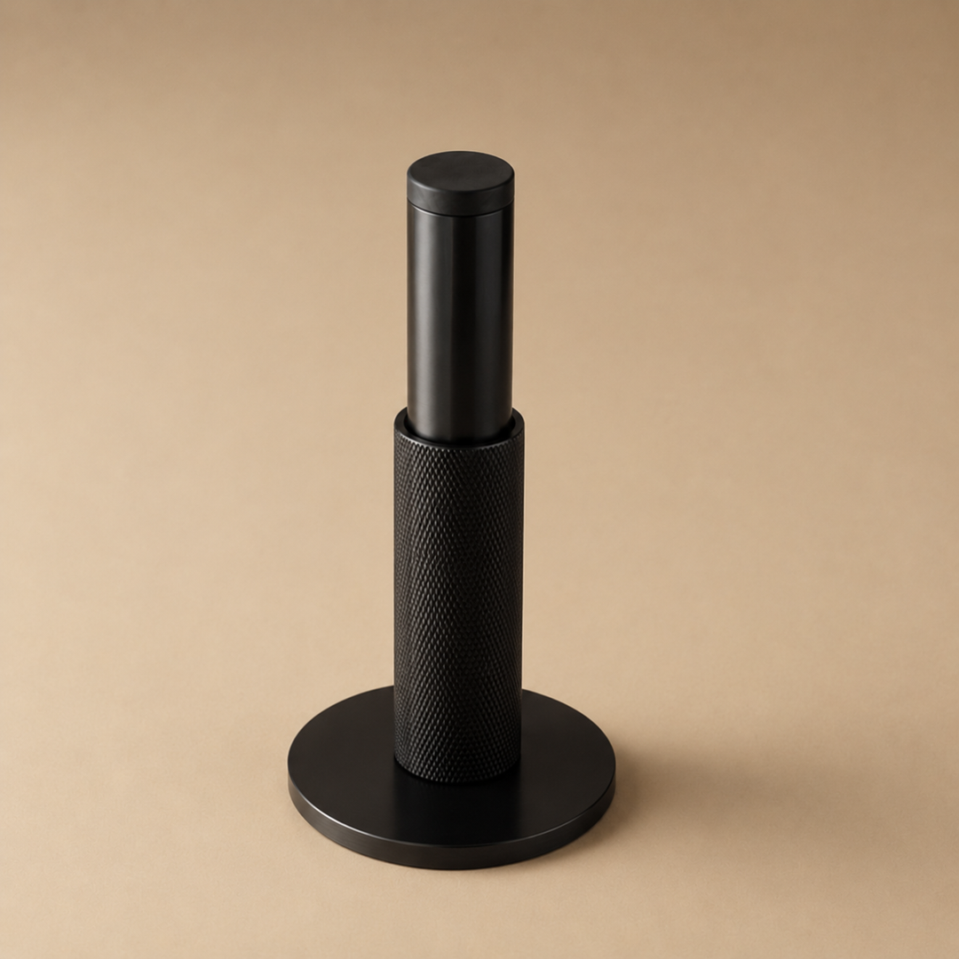 Modern Solid Brass Door Stop Wall Mounted Floor Mounted Knurled Design with Rubber-Capped Tip