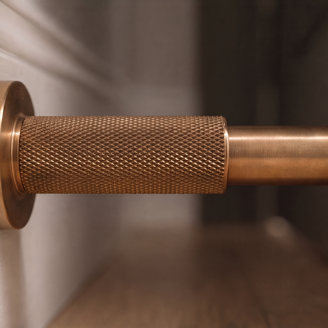Modern Solid Brass Door Stop Wall Mounted Floor Mounted Knurled Design with Rubber-Capped Tip