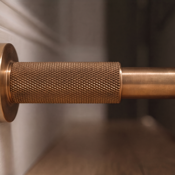 Modern Solid Brass Door Stop Wall Mounted Floor Mounted Knurled Design with Rubber-Capped Tip