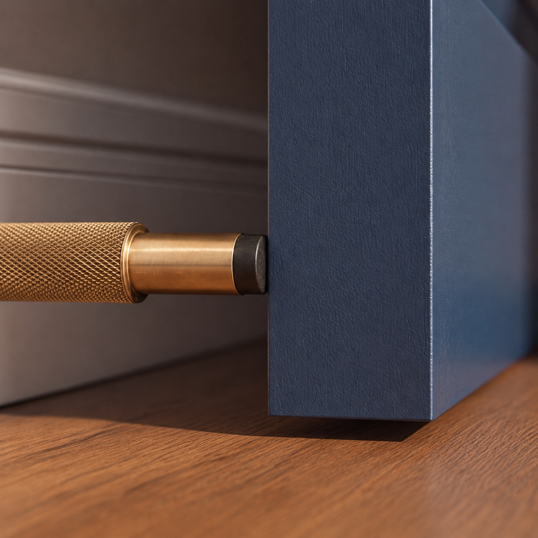 Modern Solid Brass Door Stop Wall Mounted Floor Mounted Knurled Design with Rubber-Capped Tip