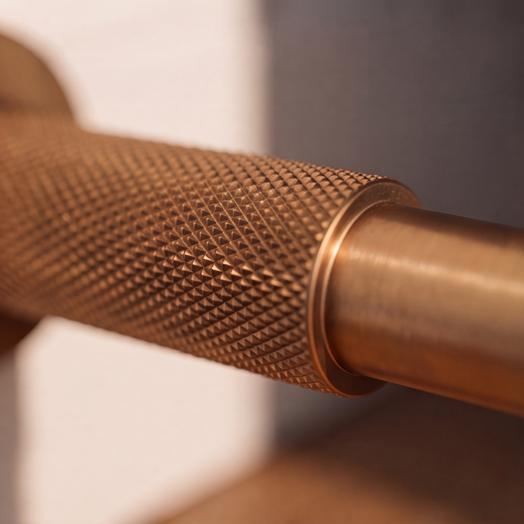 Modern Solid Brass Door Stop Wall Mounted Floor Mounted Knurled Design with Rubber-Capped Tip