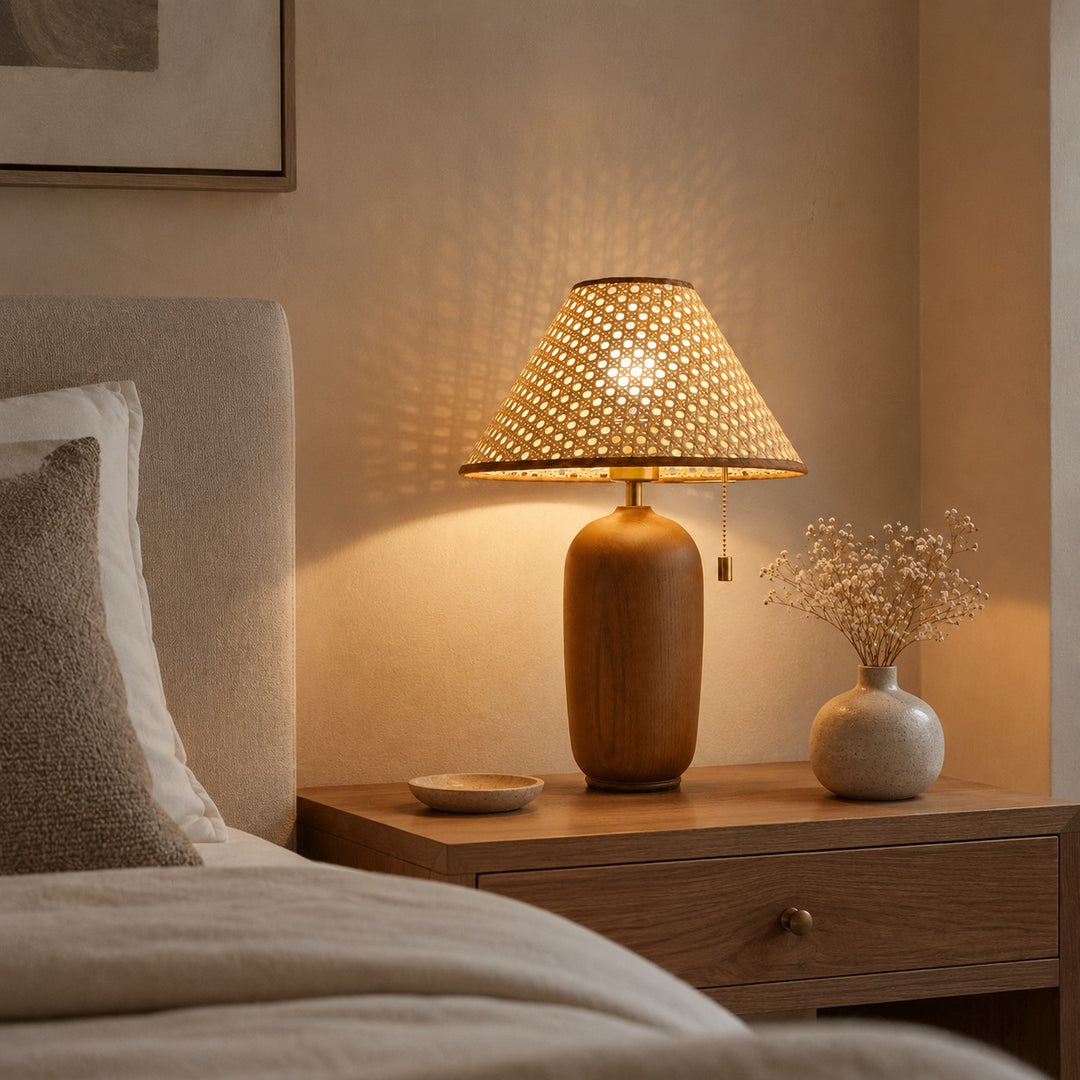 Modern Wood Table Lamp Adjustable LED Design for Home Office Nightstand or Desk Use