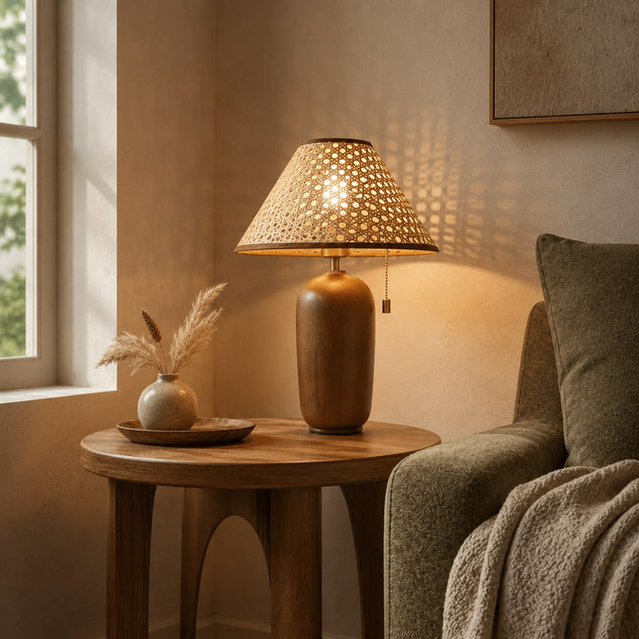 Modern Wood Table Lamp Adjustable LED Design for Home Office Nightstand or Desk Use