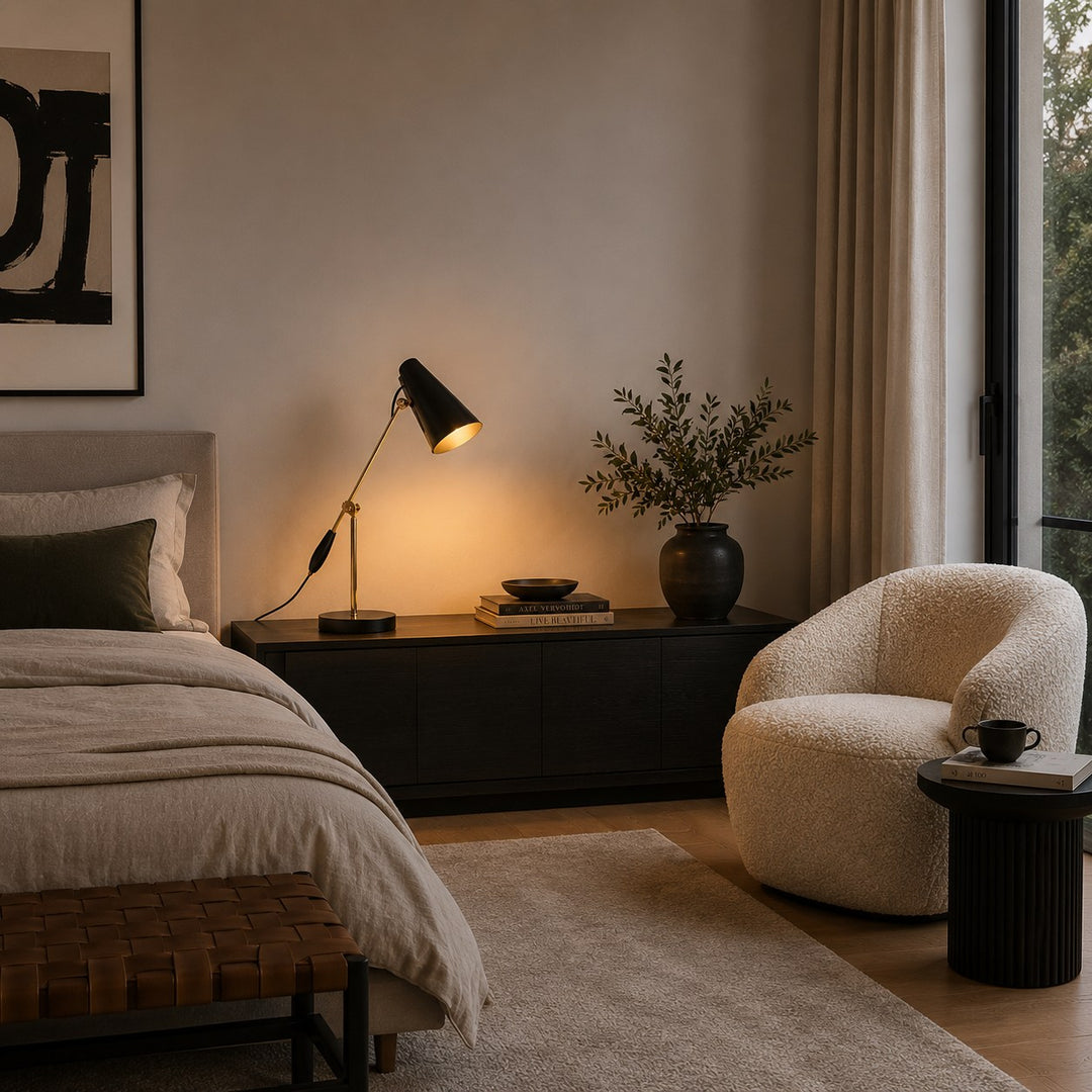 Modern Table Lamp Adjustable Steel LED with Inline Switch for Indoor Use
