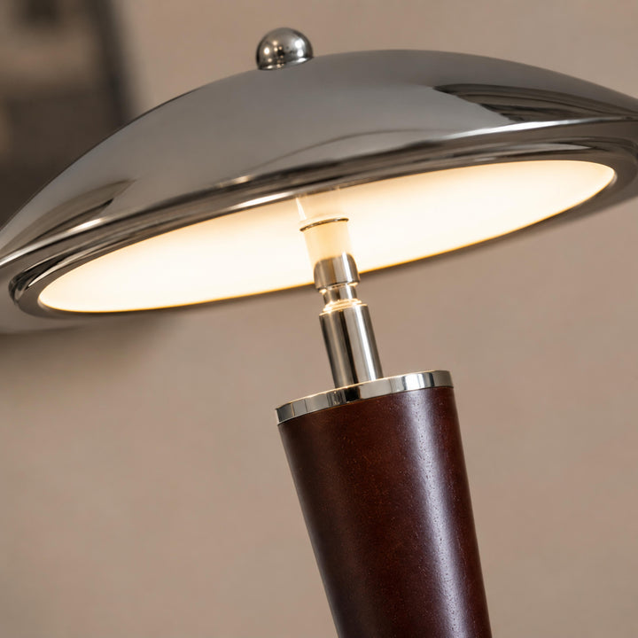 Modern Table Lamp with Chrome Shade and Walnut Wood Base LED Dimmable Nightstand Light