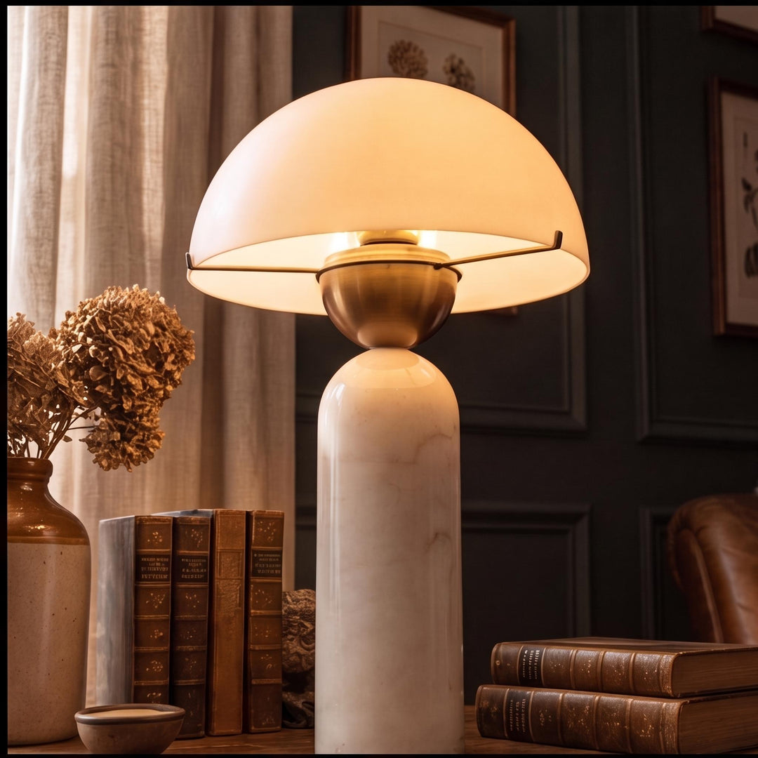 Modern Table Lamp with Dome Shade and Marble Base LED Compatible for Bedroom or Office Use