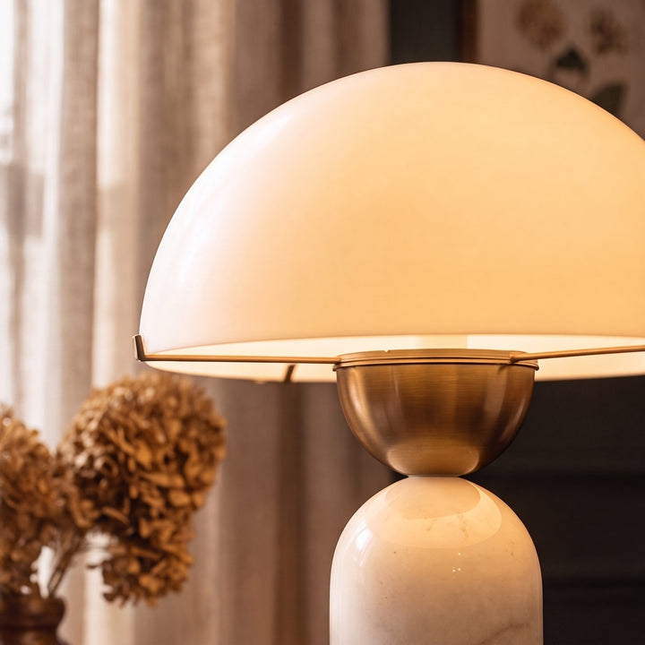 Modern Table Lamp with Dome Shade and Marble Base LED Compatible for Bedroom or Office Use