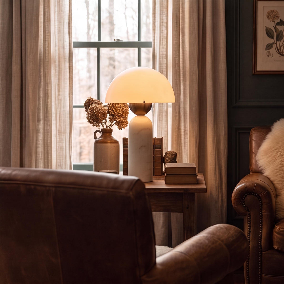 Modern Table Lamp with Dome Shade and Marble Base LED Compatible for Bedroom or Office Use