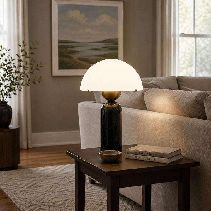 Modern Table Lamp with Dome Shade and Marble Base LED Compatible for Bedroom or Office Use