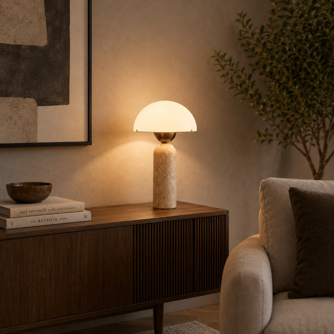Modern Table Lamp with Dome Shade and Marble Base LED Compatible for Bedroom or Office Use