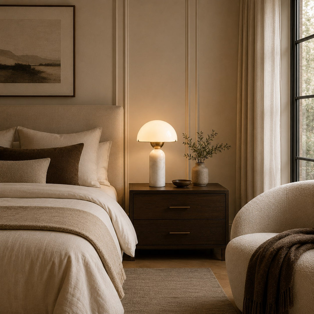 Modern Table Lamp with Dome Shade and Marble Base LED Compatible for Bedroom or Office Use