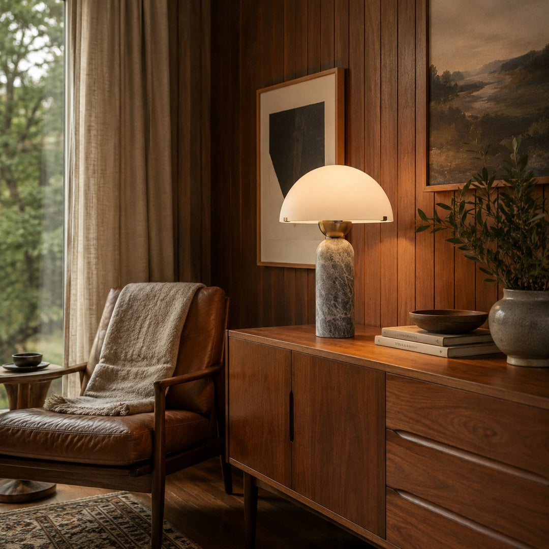 Modern Table Lamp with Dome Shade and Marble Base LED Compatible for Bedroom or Office Use