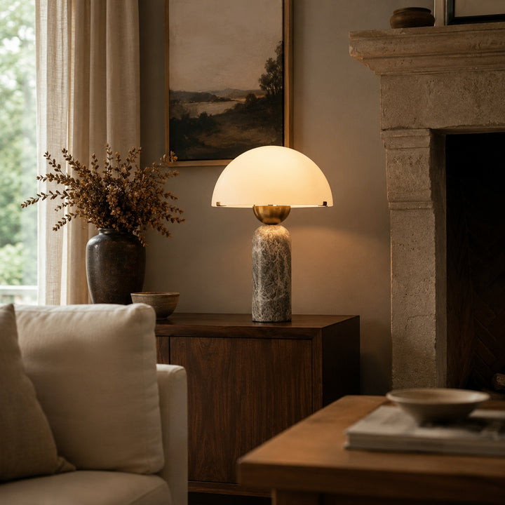 Modern Table Lamp with Dome Shade and Marble Base LED Compatible for Bedroom or Office Use