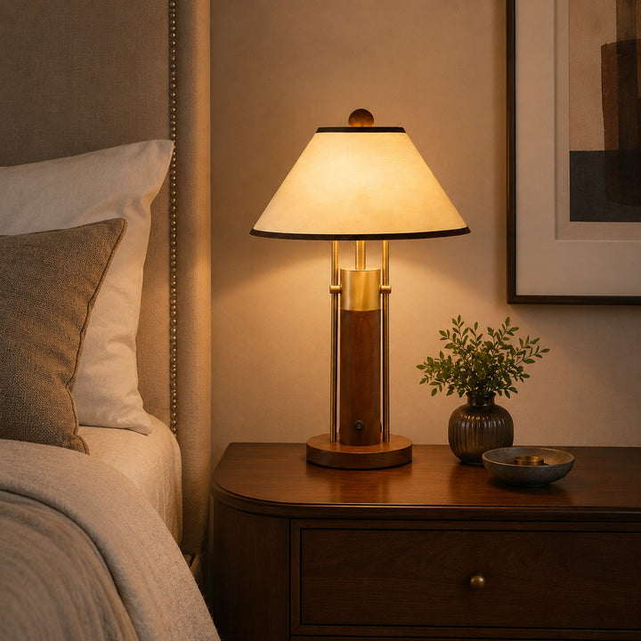 Modern Table Lamp with Fabric Shade and Solid Wood Body for Indoor Use LED Compatible