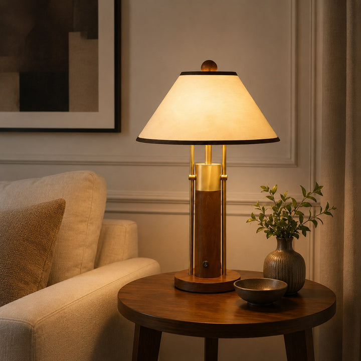 Modern Table Lamp with Fabric Shade and Solid Wood Body for Indoor Use LED Compatible