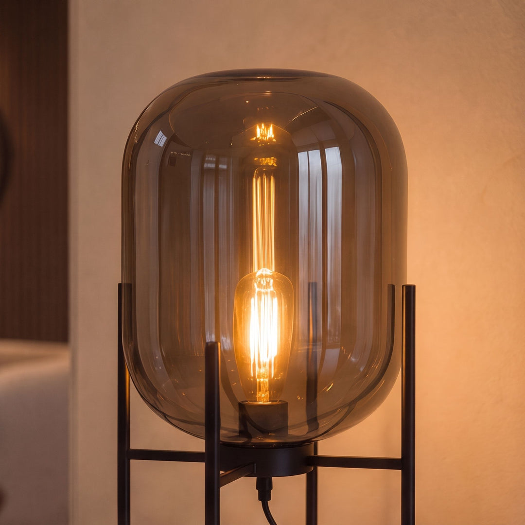 Modern Table Lamp with Hand-Blown Glass Shade and Metal Base LED Compatible for Bedroom and Office