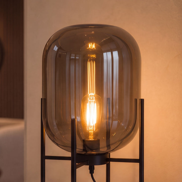 Modern Table Lamp with Hand-Blown Glass Shade and Metal Base LED Compatible for Bedroom and Office
