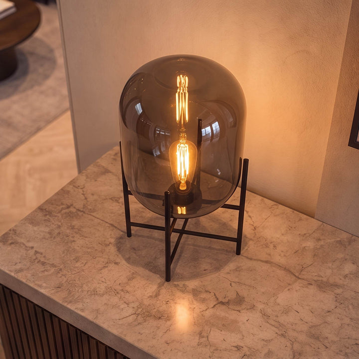 Modern Table Lamp with Hand-Blown Glass Shade and Metal Base LED Compatible for Bedroom and Office