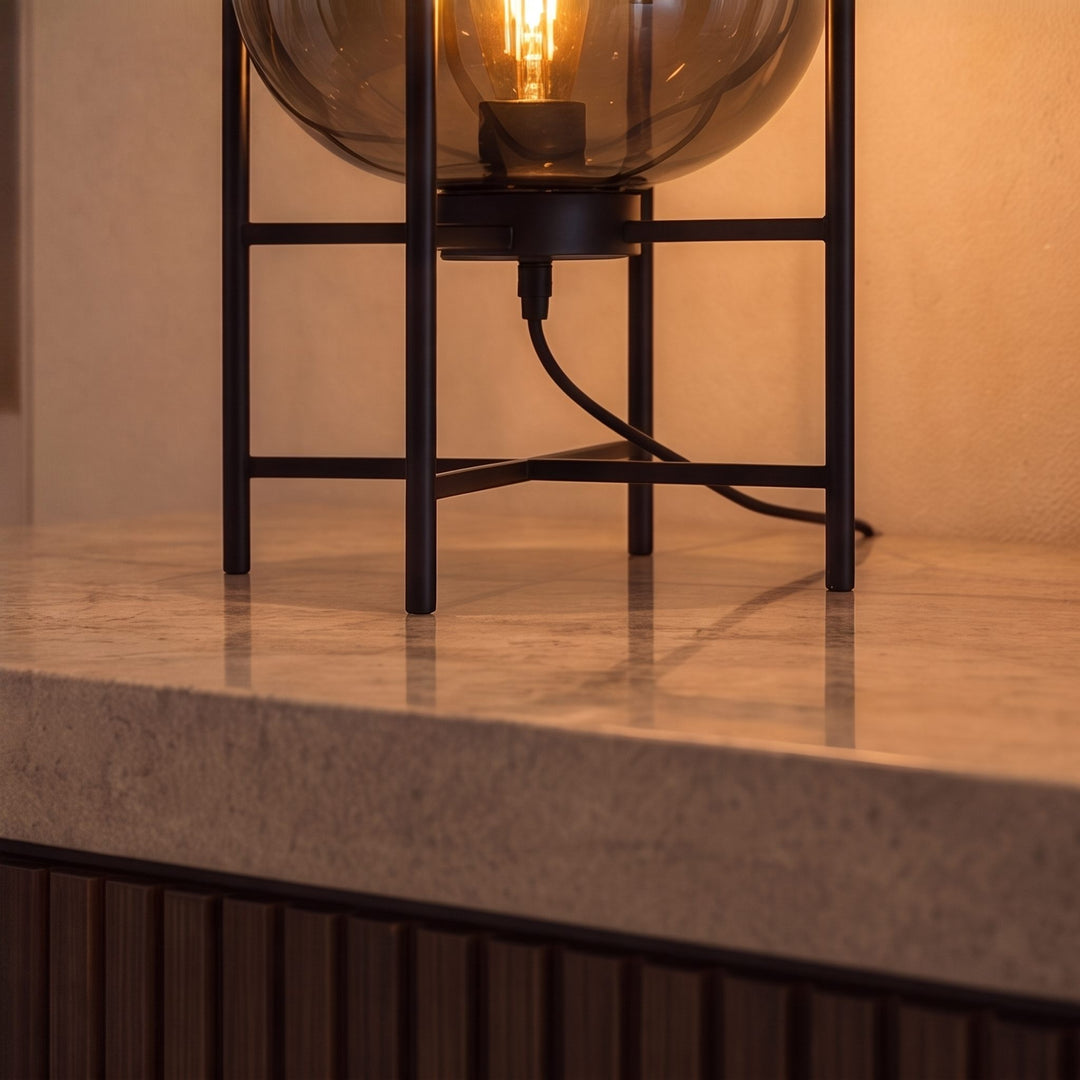 Modern Table Lamp with Hand-Blown Glass Shade and Metal Base LED Compatible for Bedroom and Office