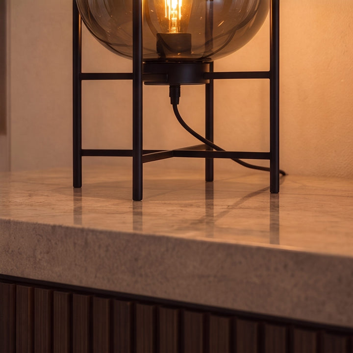 Modern Table Lamp with Hand-Blown Glass Shade and Metal Base LED Compatible for Bedroom and Office