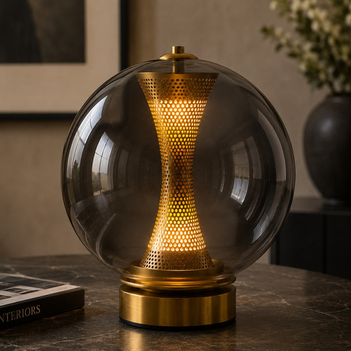 Modern Table Lamp with Hourglass Glass Shade and Metal Base LED Adjustable Indoor Lighting
