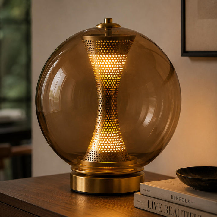Modern Table Lamp with Hourglass Glass Shade and Metal Base LED Adjustable Indoor Lighting