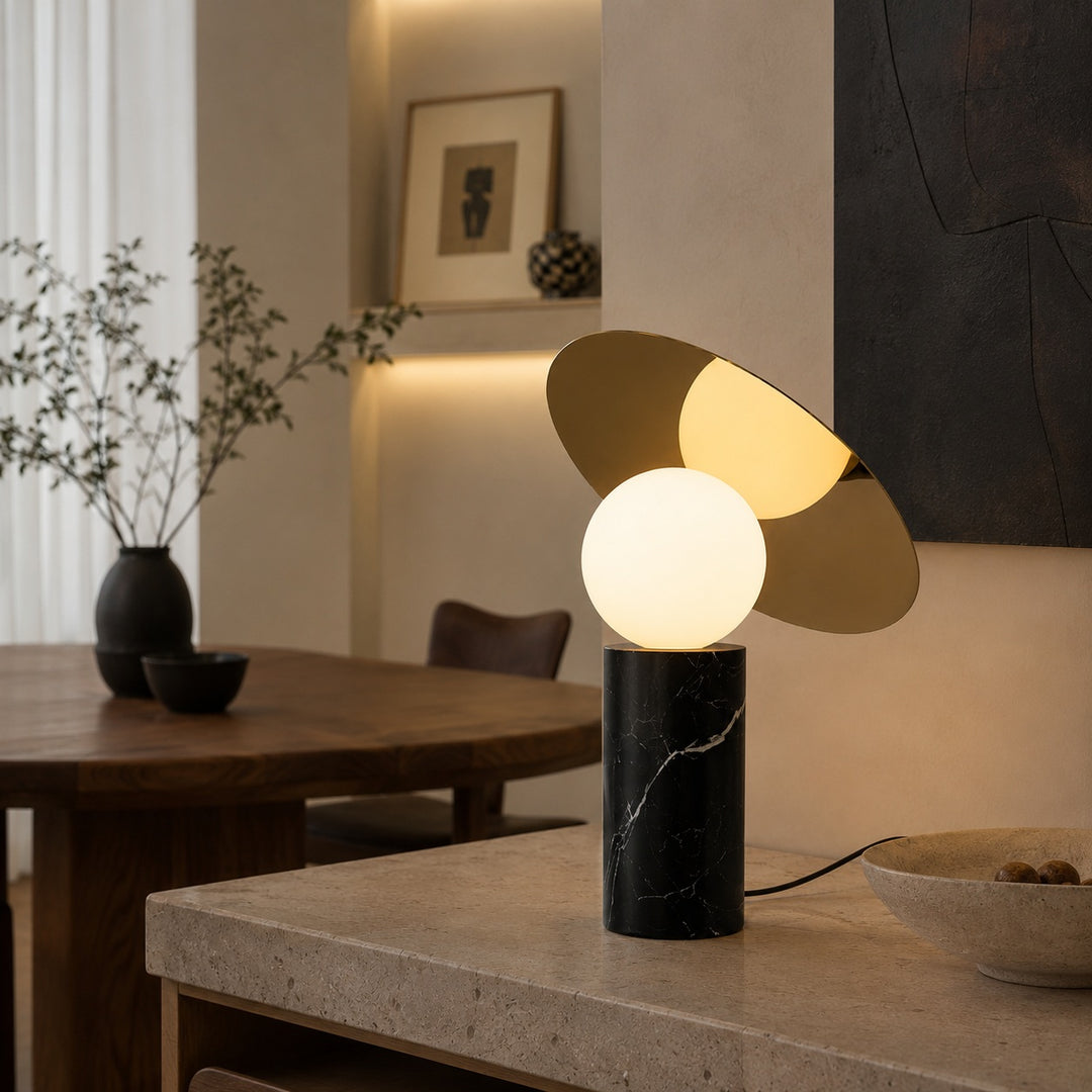 Modern Table Lamp with Rotating Shade and Marble Base for Adjustable Indoor Lighting